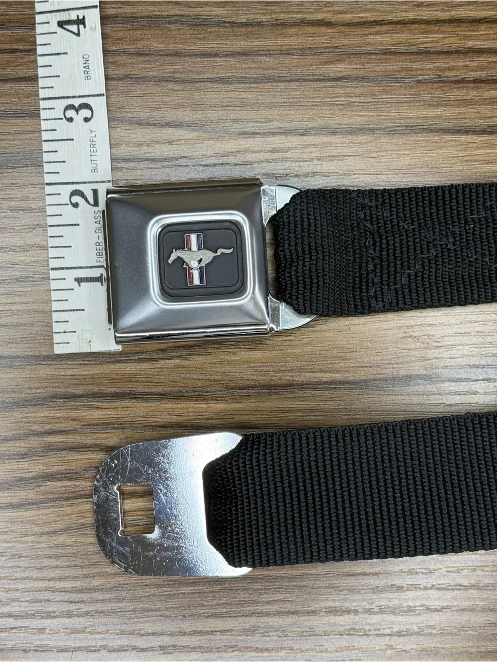 Ford Mustang Black Seatbelt-Style Belt with Chrome Pony Buckle